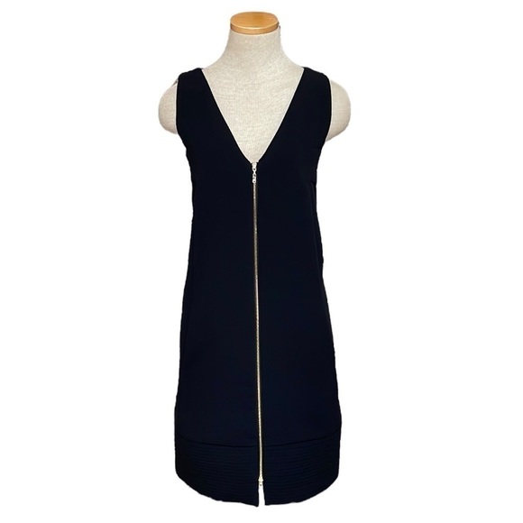 Rachel Roy Dress Black Gold Zipper V-Neck Stretchy Knee Length Size 2 - Picture 1 of 12